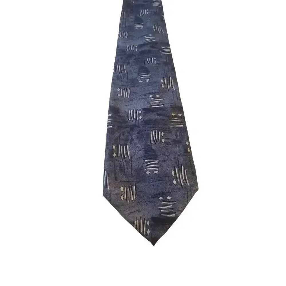 Pierre Cardin Mens Silk Tie Art Deco Abstract USA‎  Blue Business Wedding Staple